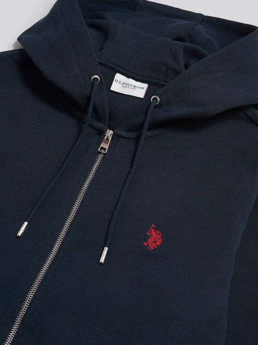 Mens Double Horsemen Interlock Zip Hoodie Dark Sapphire Navy / Haute Red DHM