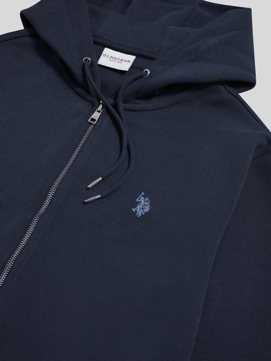 Mens Double Horsemen Interlock Zip Hoodie Dark Sapphire Navy / Haute Red DHM