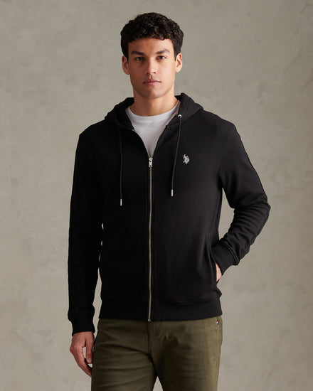Mens Double Horsemen Interlock Zip Hoodie Black Bright White DHM