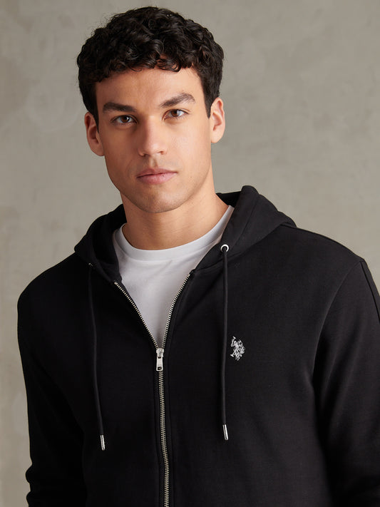 Mens Double Horsemen Interlock Zip Hoodie Black Bright White DHM