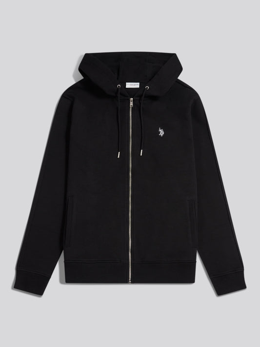 Mens Double Horsemen Interlock Zip Hoodie Black Bright White DHM