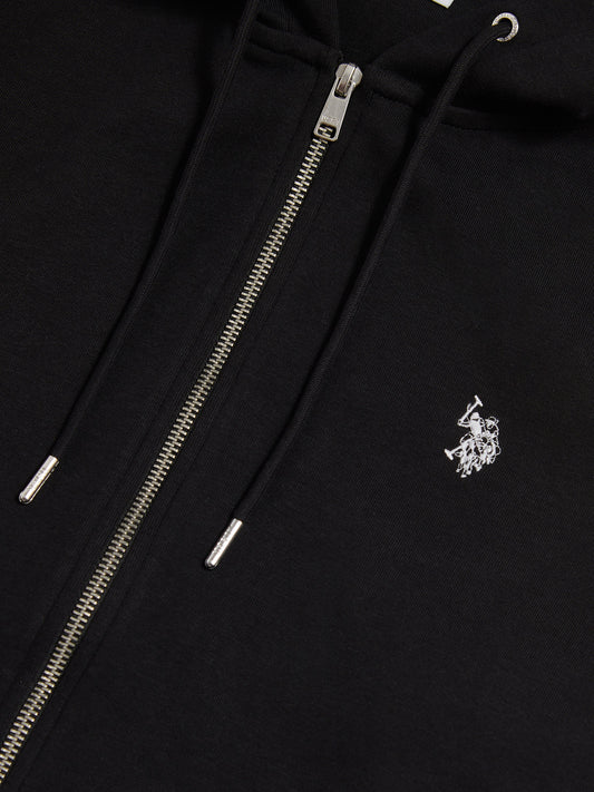 Mens Double Horsemen Interlock Zip Hoodie Black Bright White DHM