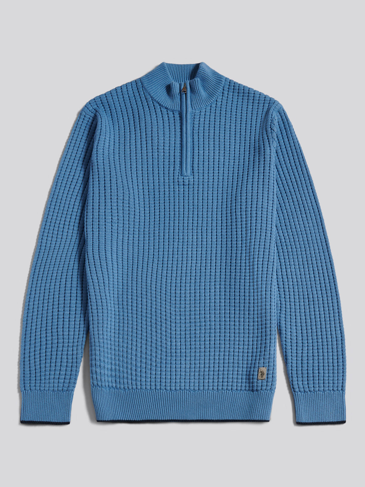 Mens Open Knit Quarter Zip Funnel Jumper Riviera