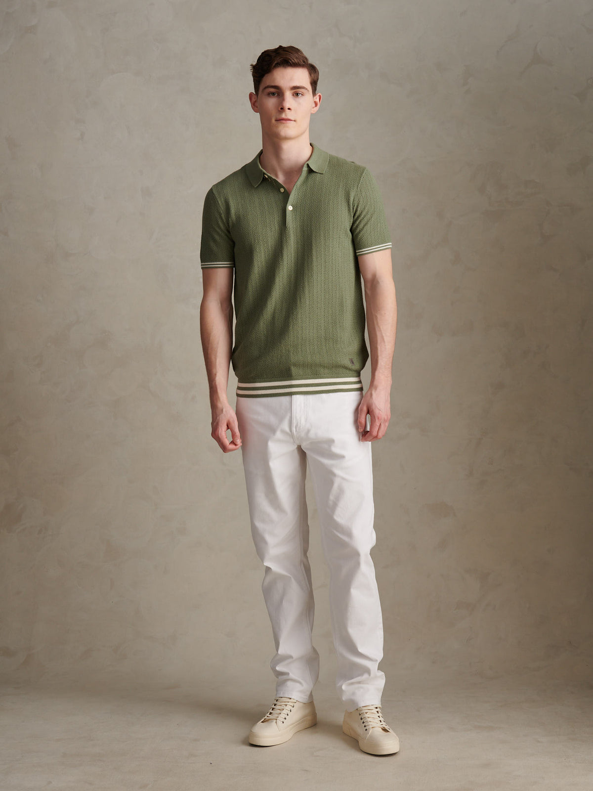 Mens Tipped Open Knit Polo Shirt Sea Spray