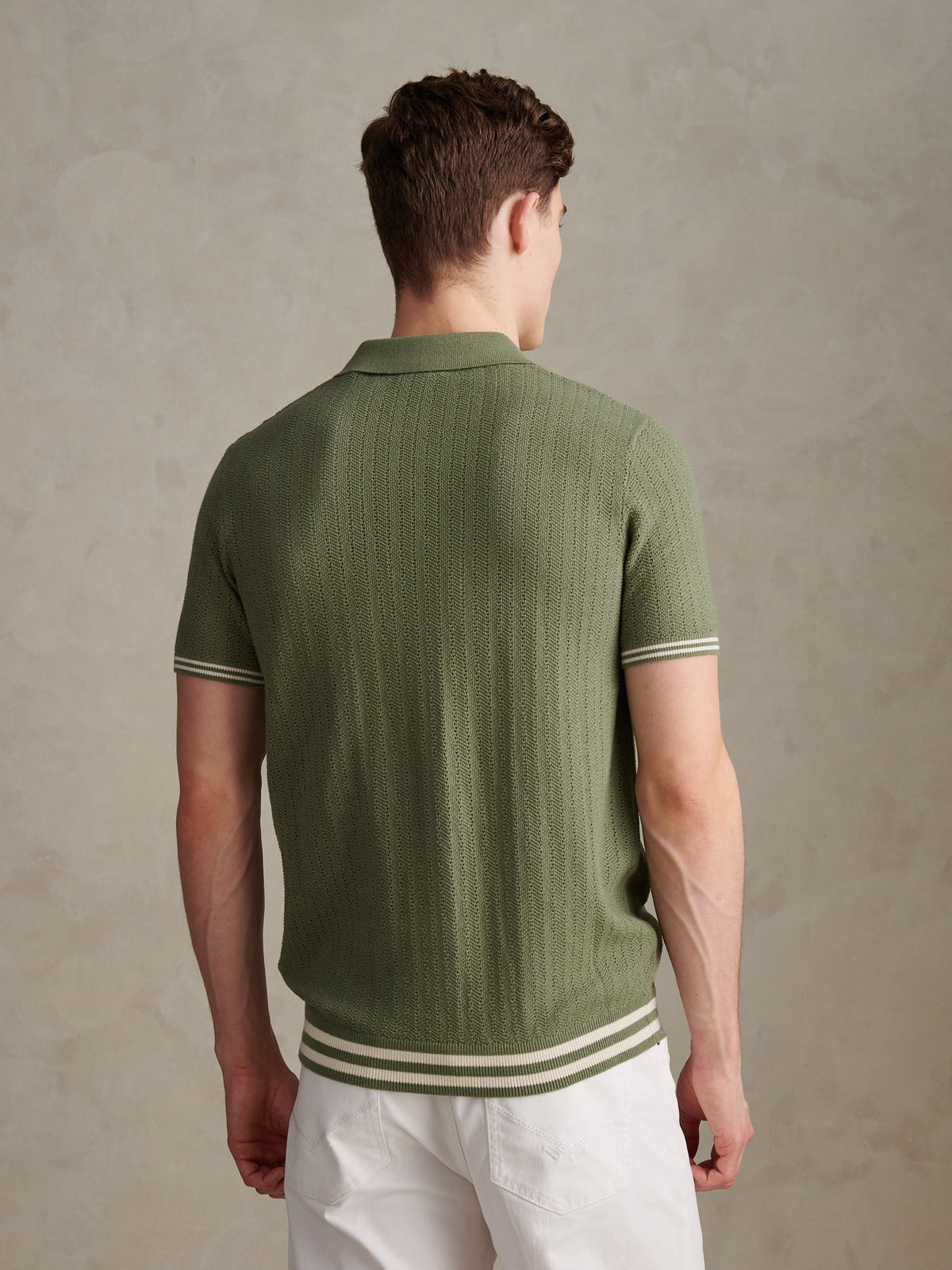 Mens Tipped Open Knit Polo Shirt Sea Spray