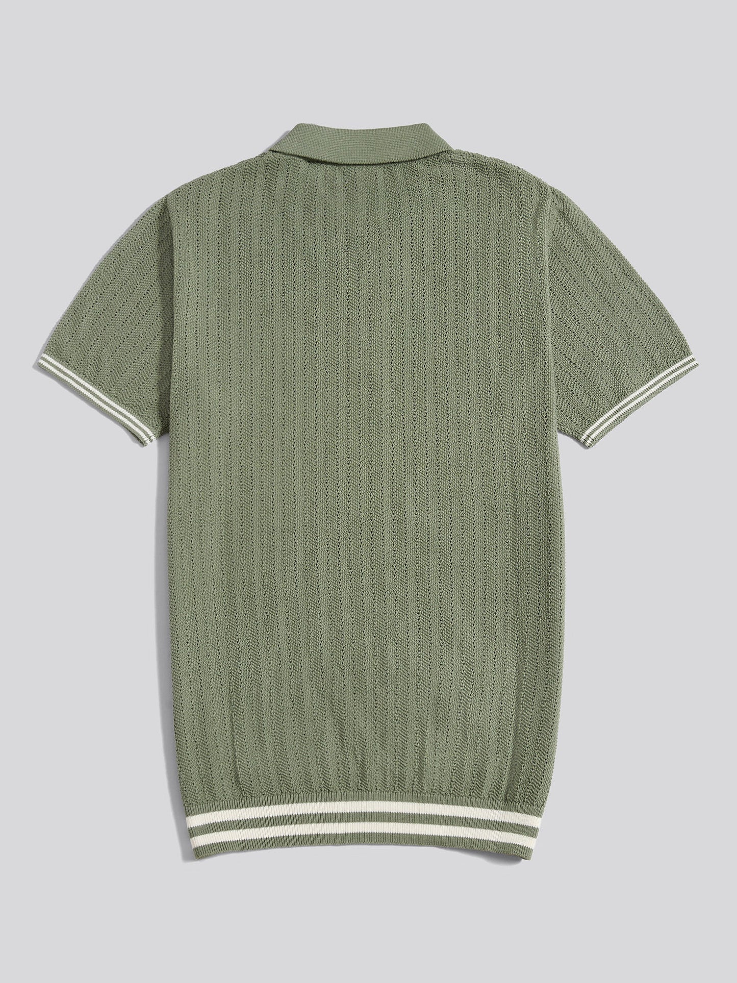 Mens Tipped Open Knit Polo Shirt Sea Spray