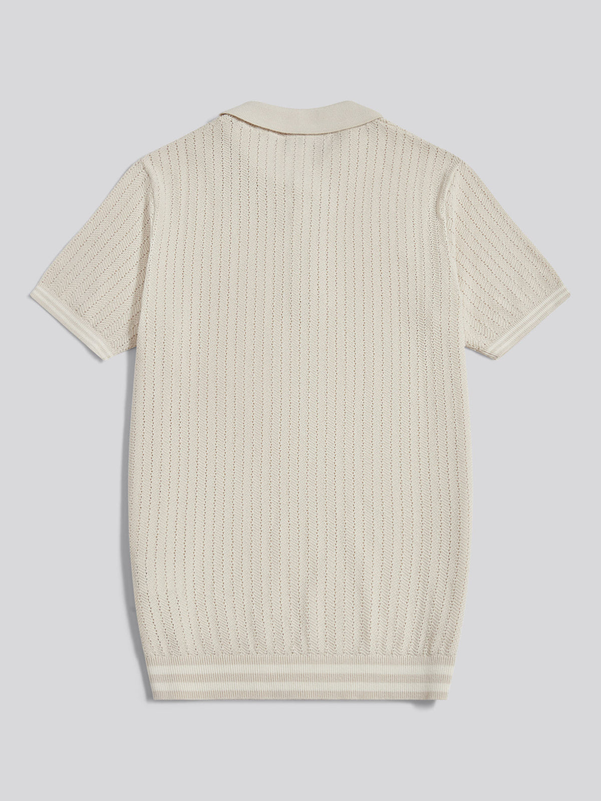 Mens Tipped Open Knit Polo Shirt Beige