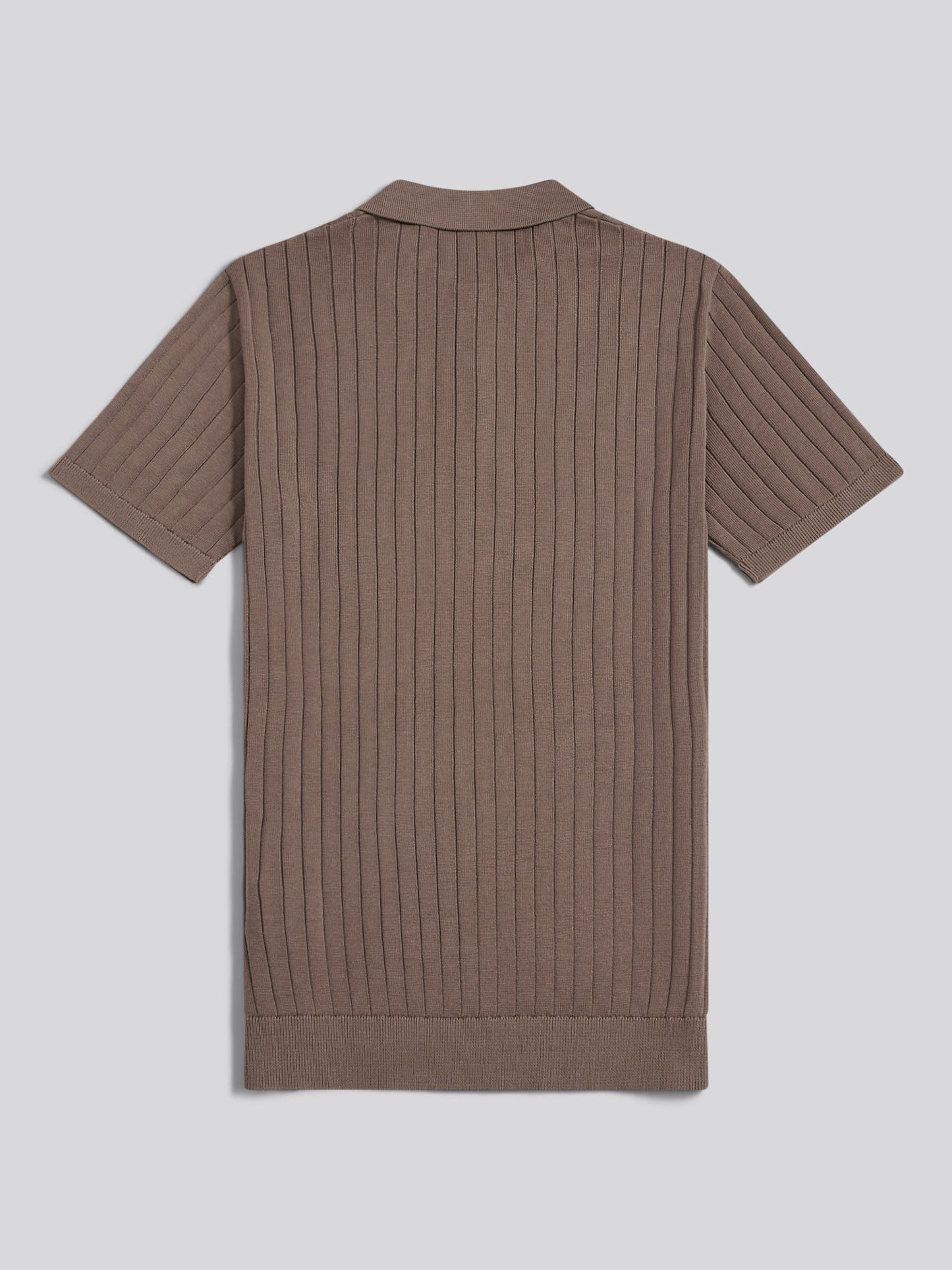 Mens Smart Textured Knit Quarter Zip Polo Shirt Walnut