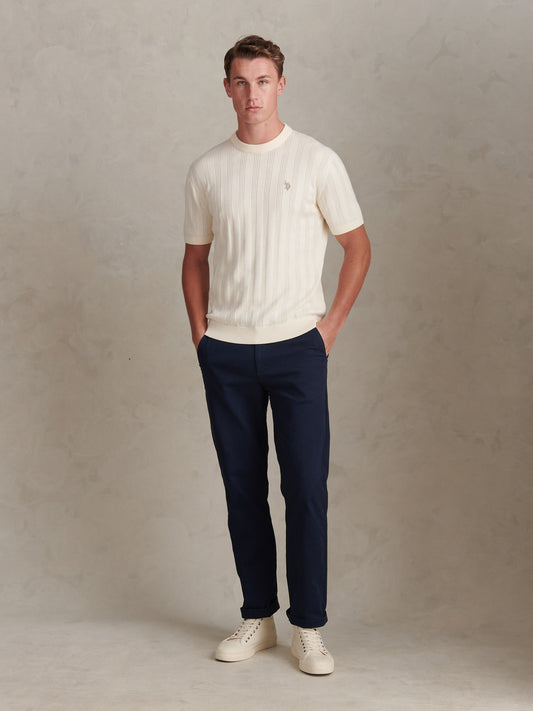 Mens Vertical Texture Knit T-Shirt Whisper White