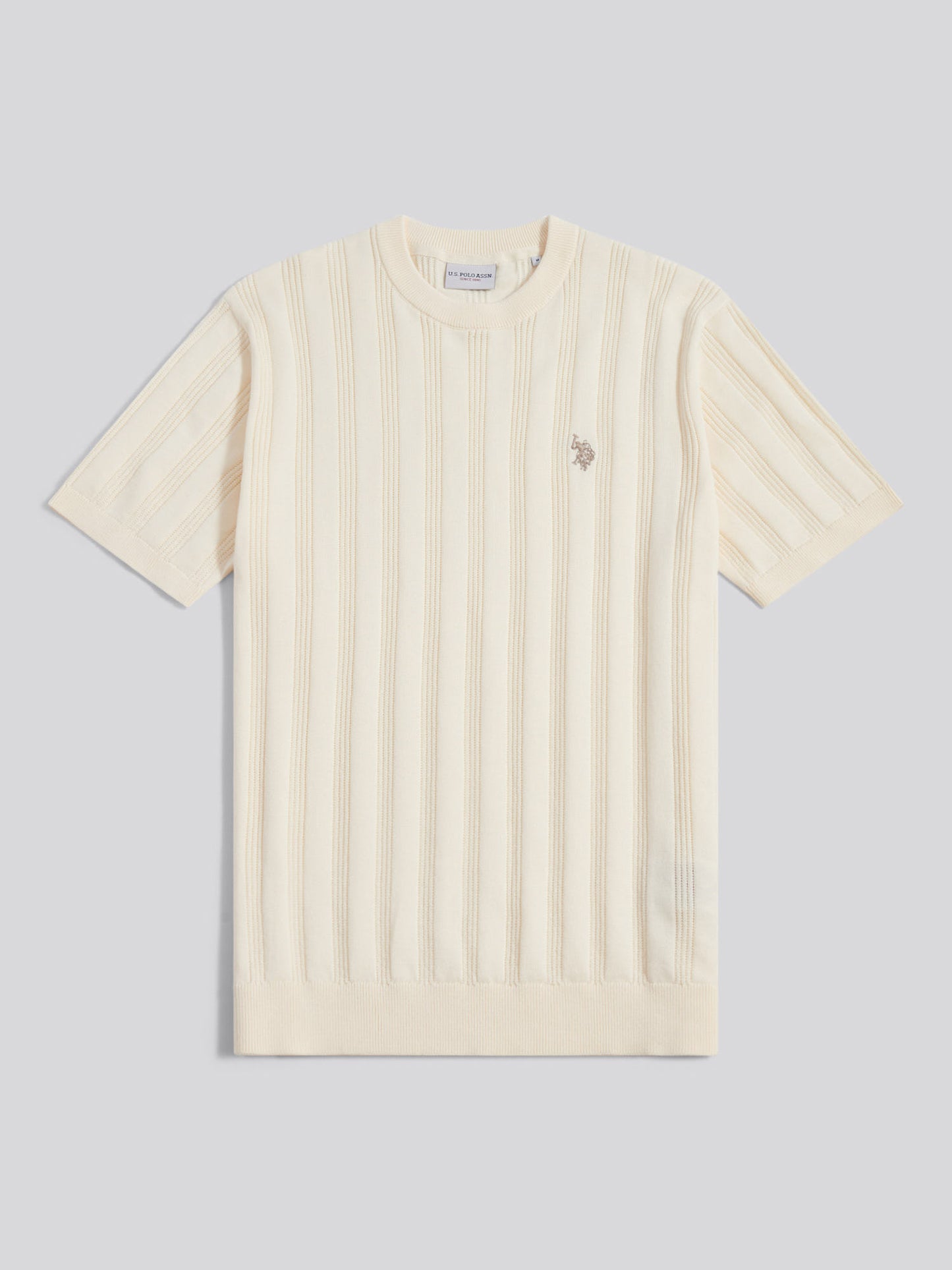 Mens Vertical Texture Knit T-Shirt Whisper White