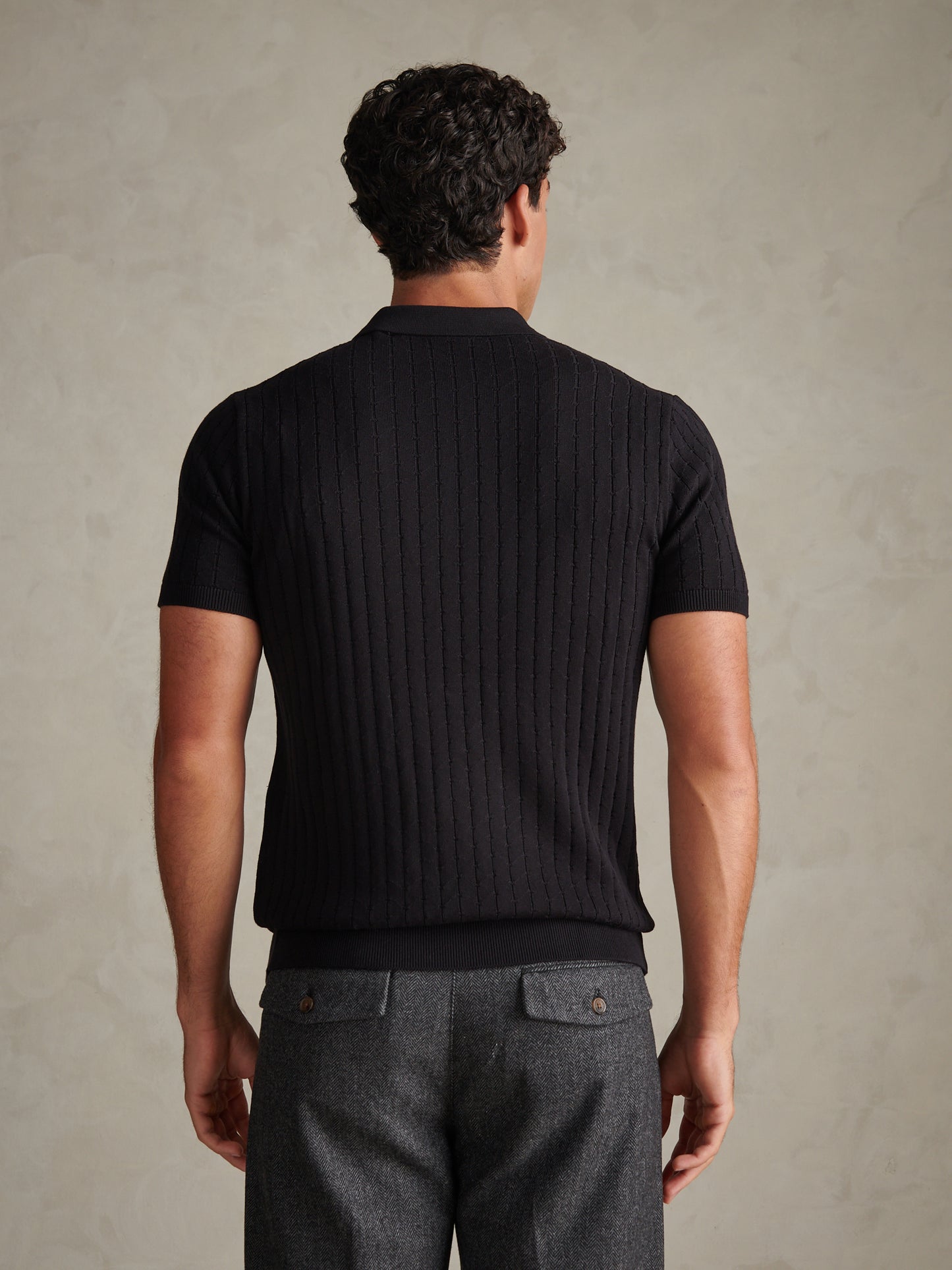 Mens Zip Knit Short Sleeve Polo Shirt Black