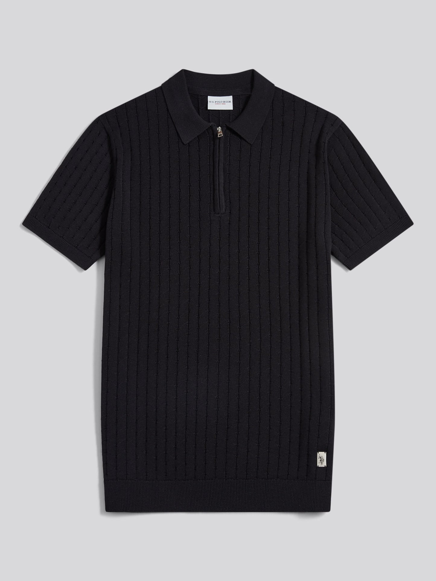 Mens Zip Knit Short Sleeve Polo Shirt Black