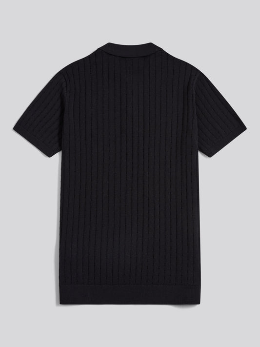 Mens Zip Knit Short Sleeve Polo Shirt Black