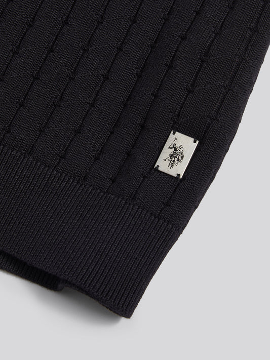 Mens Zip Knit Short Sleeve Polo Shirt Black