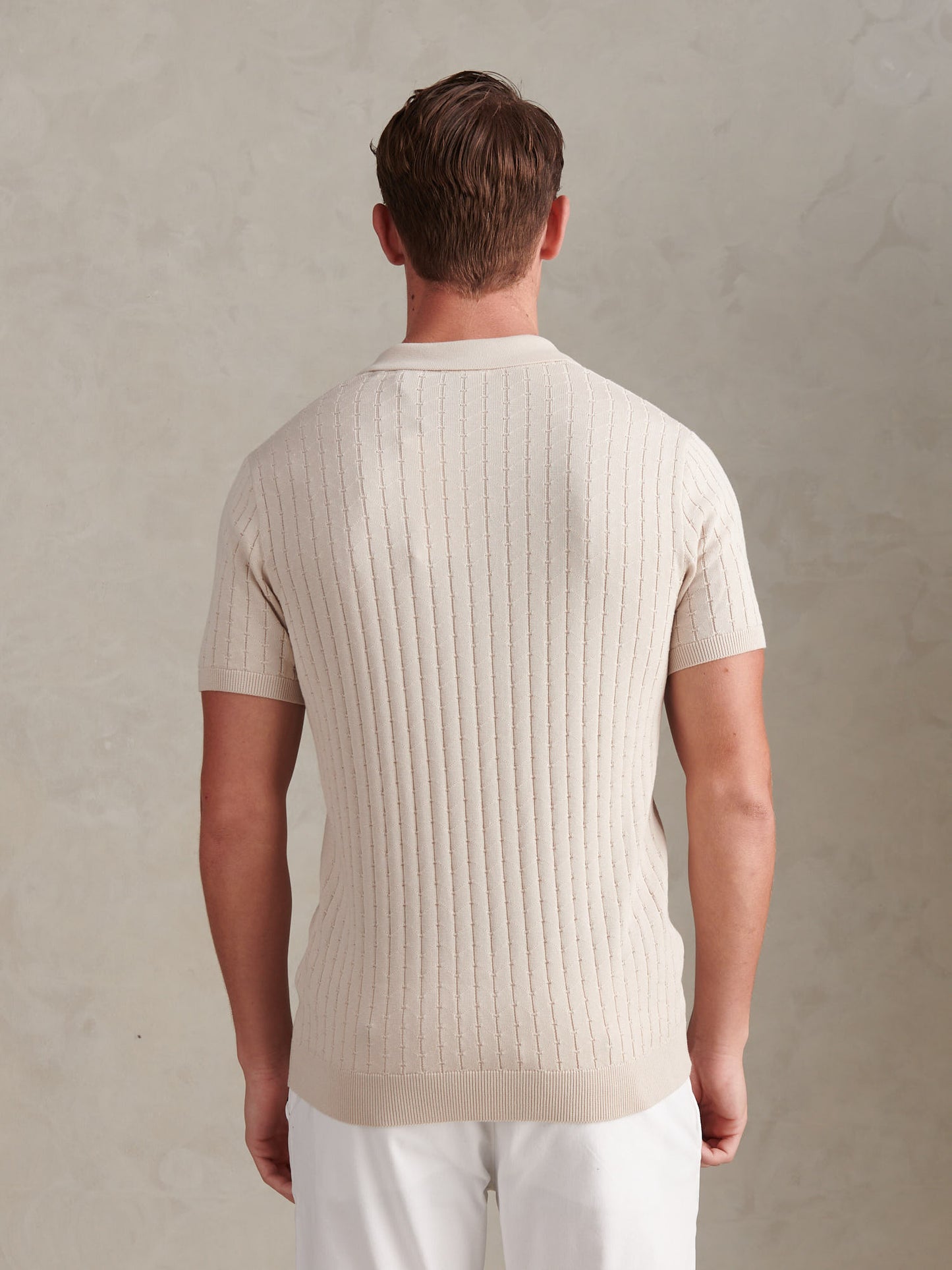 Mens Zip Knit Short Sleeve Polo Shirt Beige