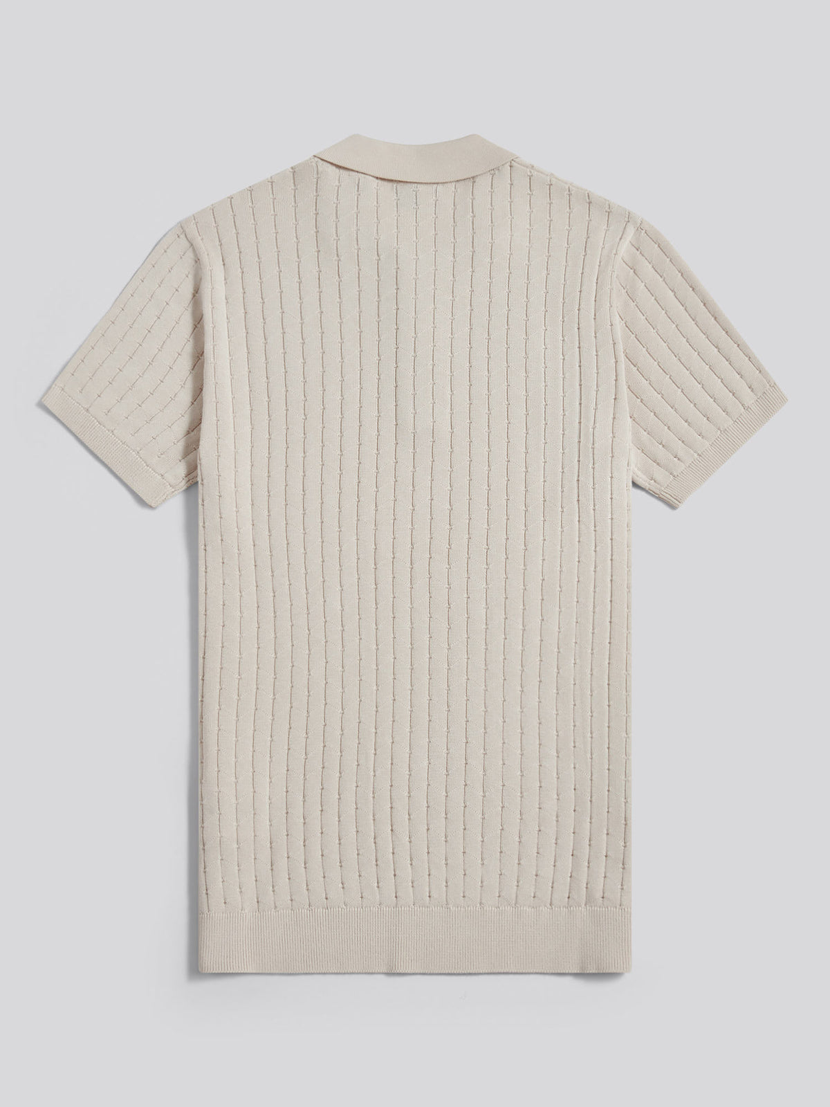 Mens Zip Knit Short Sleeve Polo Shirt Beige