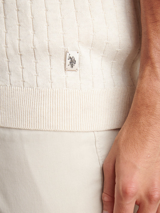 Mens Zip Knit Short Sleeve Polo Shirt Birch Marl