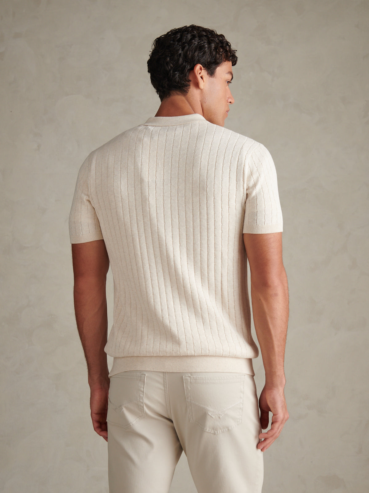 Mens Zip Knit Short Sleeve Polo Shirt Birch Marl