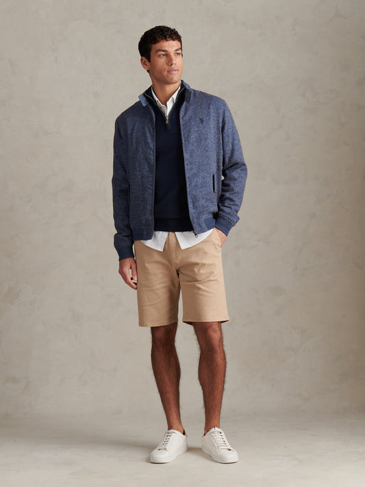 Mens Linen Blend Harrington Jacket Dark Sapphire Navy / Moonlight Blue DHM