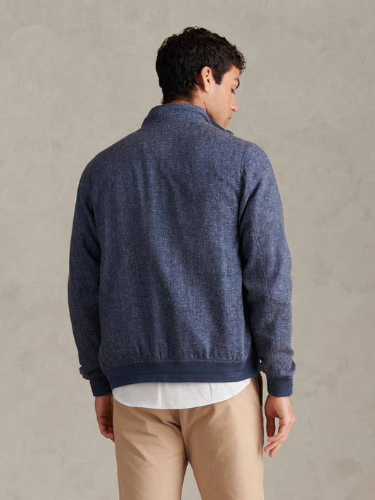 Mens Linen Blend Harrington Jacket Dark Sapphire Navy / Moonlight Blue DHM