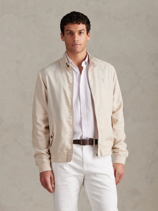 Mens Linen Blend Harrington Jacket Beige