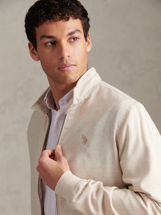 Mens Linen Blend Harrington Jacket Beige