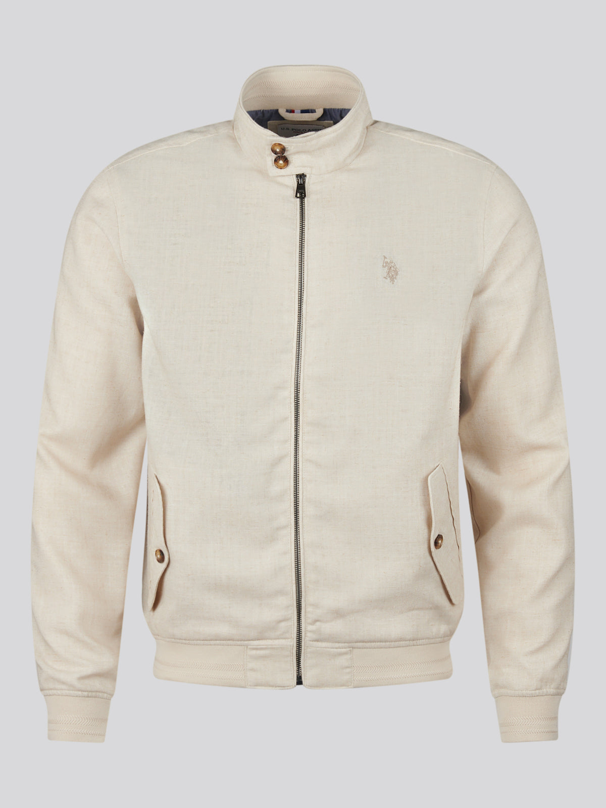 Mens Linen Blend Harrington Jacket Beige