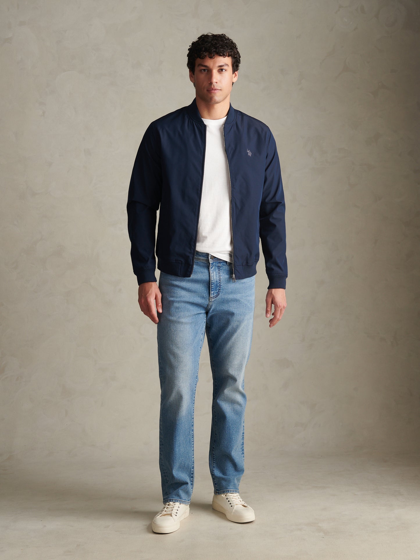 Mens Jersey Lined Smart Bomber Jacket Dark Sapphire Navy