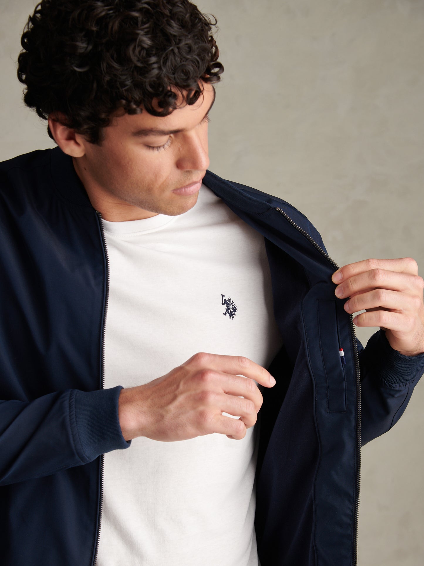 Mens Jersey Lined Smart Bomber Jacket Dark Sapphire Navy