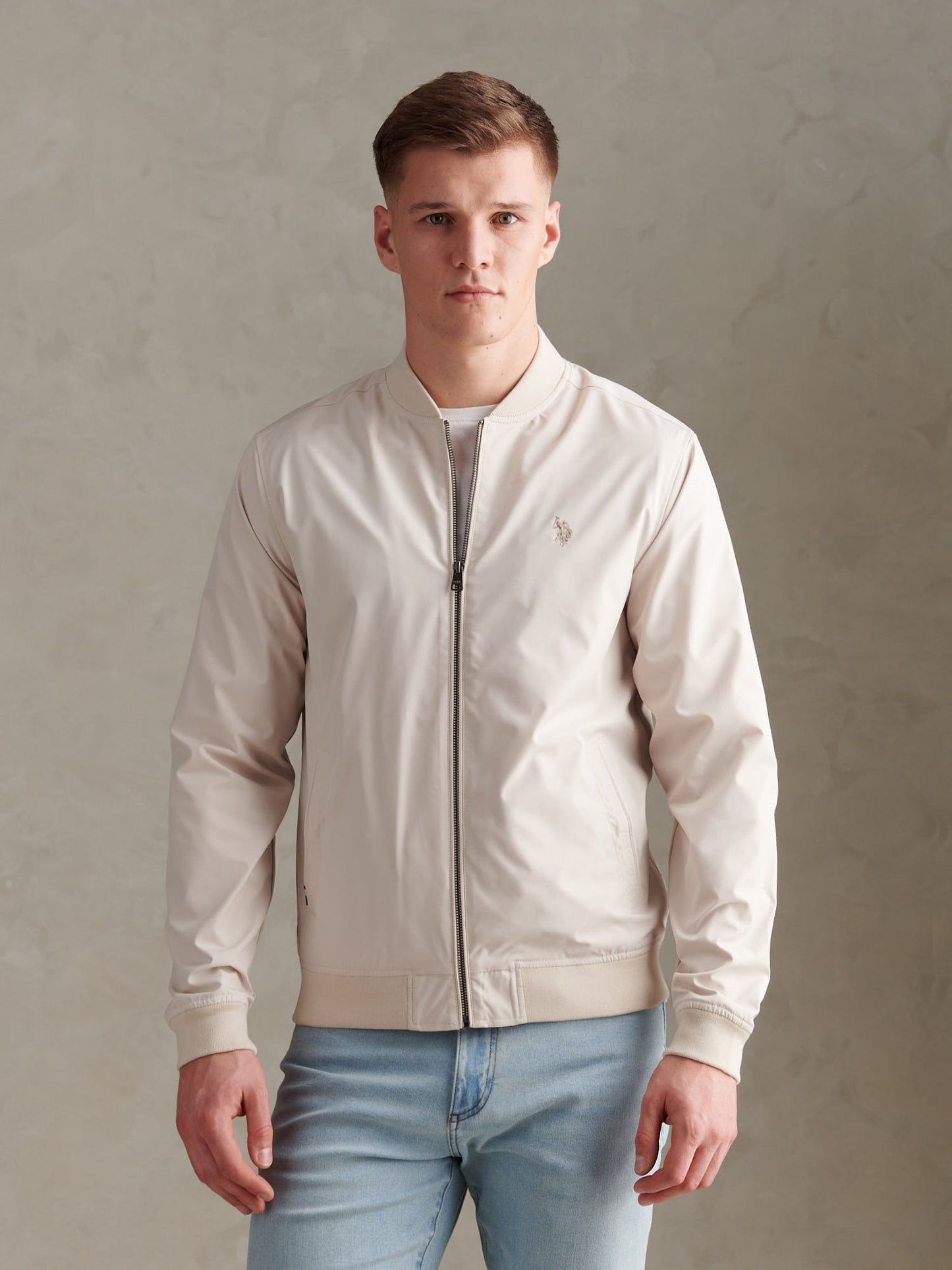 Mens Jersey Lined Smart Bomber Jacket Beige