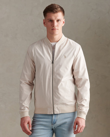 Mens Jersey Lined Smart Bomber Jacket Beige
