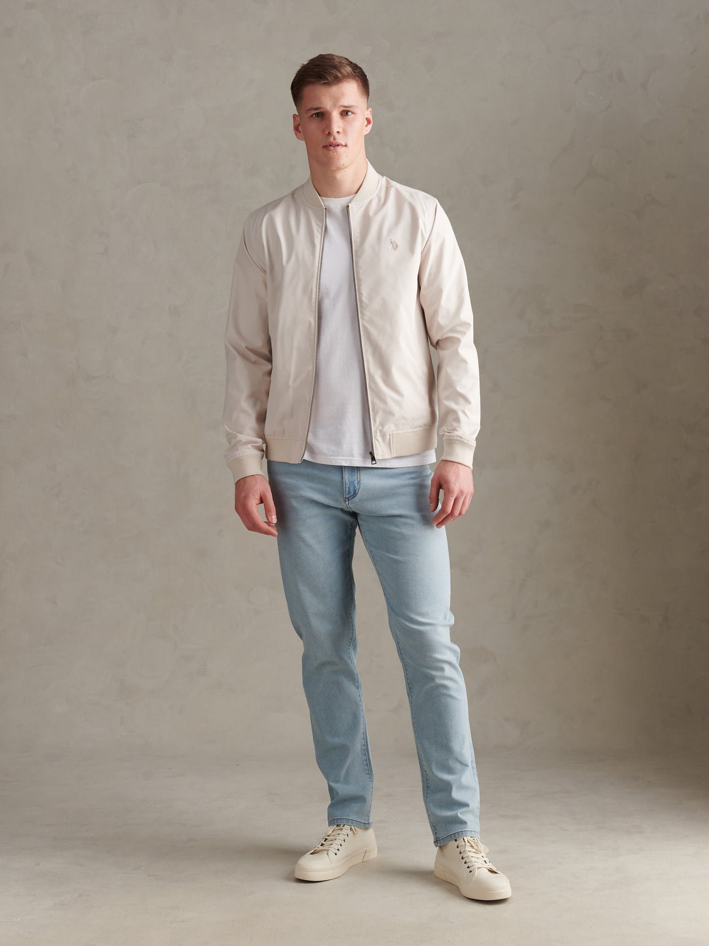 Mens Jersey Lined Smart Bomber Jacket Beige