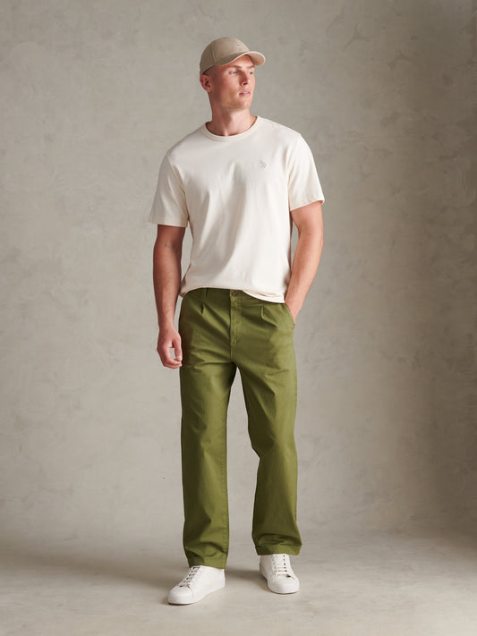 Mens Pleat Front Lightweight Chino Trousers Loden Green