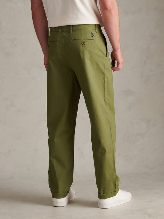 Mens Pleat Front Lightweight Chino Trousers Loden Green