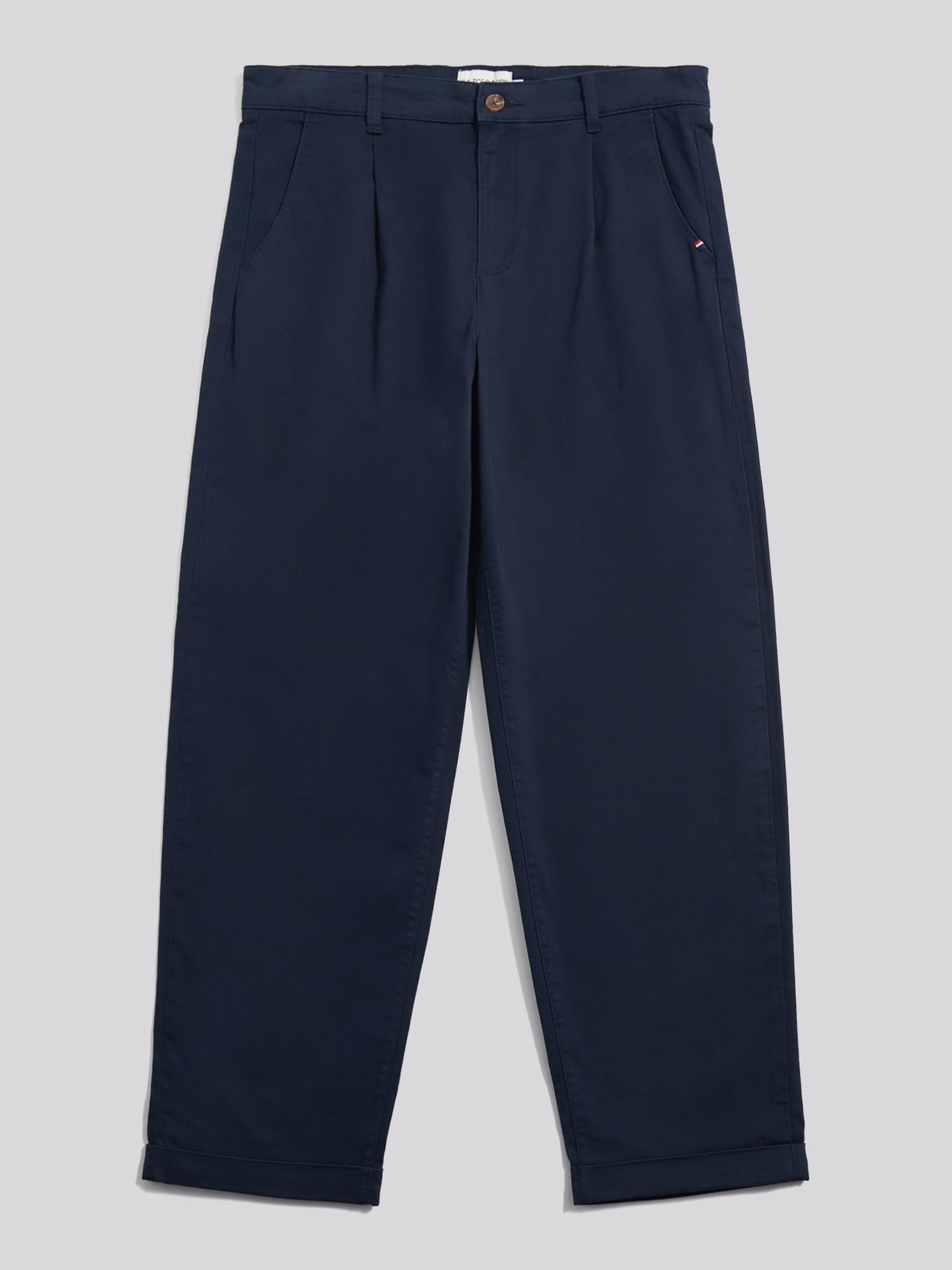Mens Pleat Front Lightweight Chino Trousers Dark Sapphire Navy / Haute Red DHM