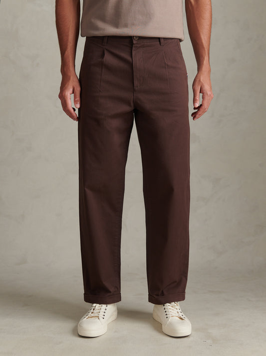 Mens Pleat Front Lightweight Chino Trousers Bracken