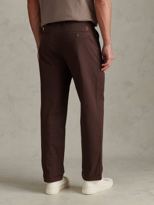 Mens Pleat Front Lightweight Chino Trousers Bracken