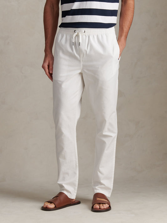Linen Blend Drawstring Trouser Bright White