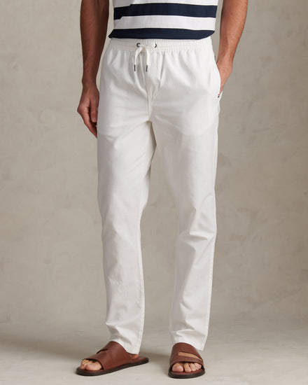 Mens Linen Blend Drawstring Trousers Bright White