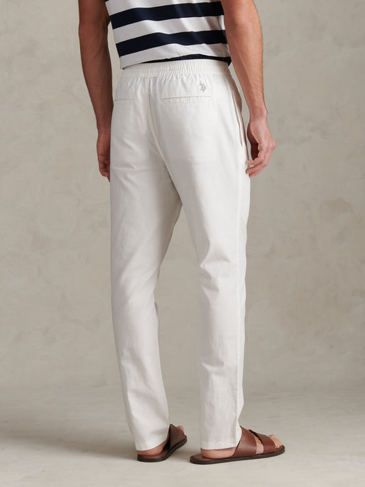 Linen Blend Drawstring Trouser Bright White