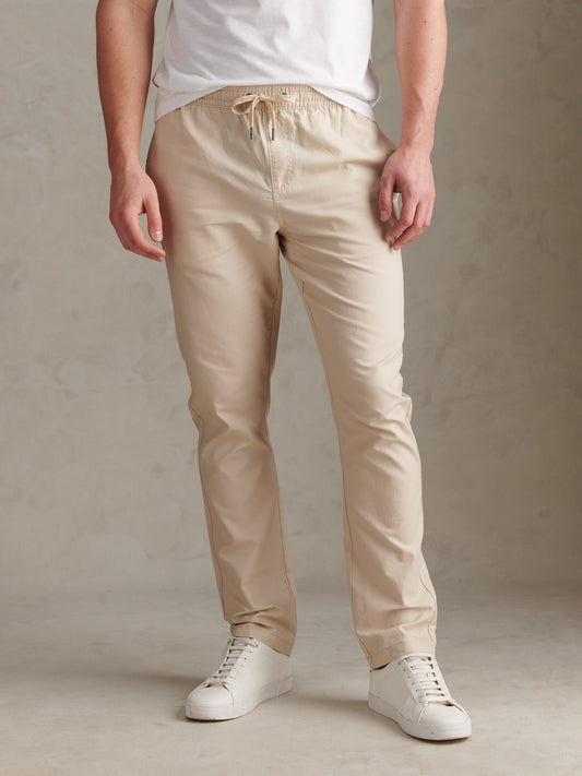 Mens Linen Blend Drawstring Trousers French Oak