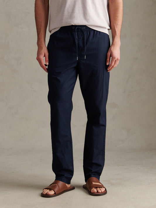 Mens Linen Blend Drawstring Trousers Dark Sapphire Navy / Haute Red DHM