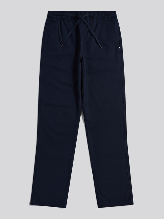 Mens Linen Blend Drawstring Trousers Dark Sapphire Navy / Haute Red DHM