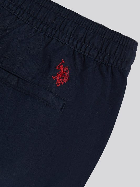 Mens Linen Blend Drawstring Trousers Dark Sapphire Navy / Haute Red DHM