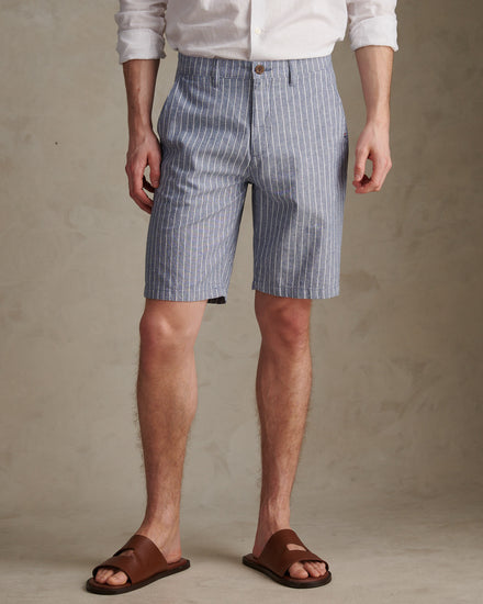 Mens Striped Linen Blend Chino Short Blue Horizon