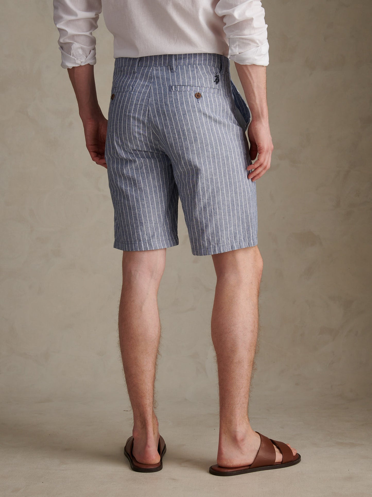 Mens Striped Linen Blend Chino Short Blue Horizon