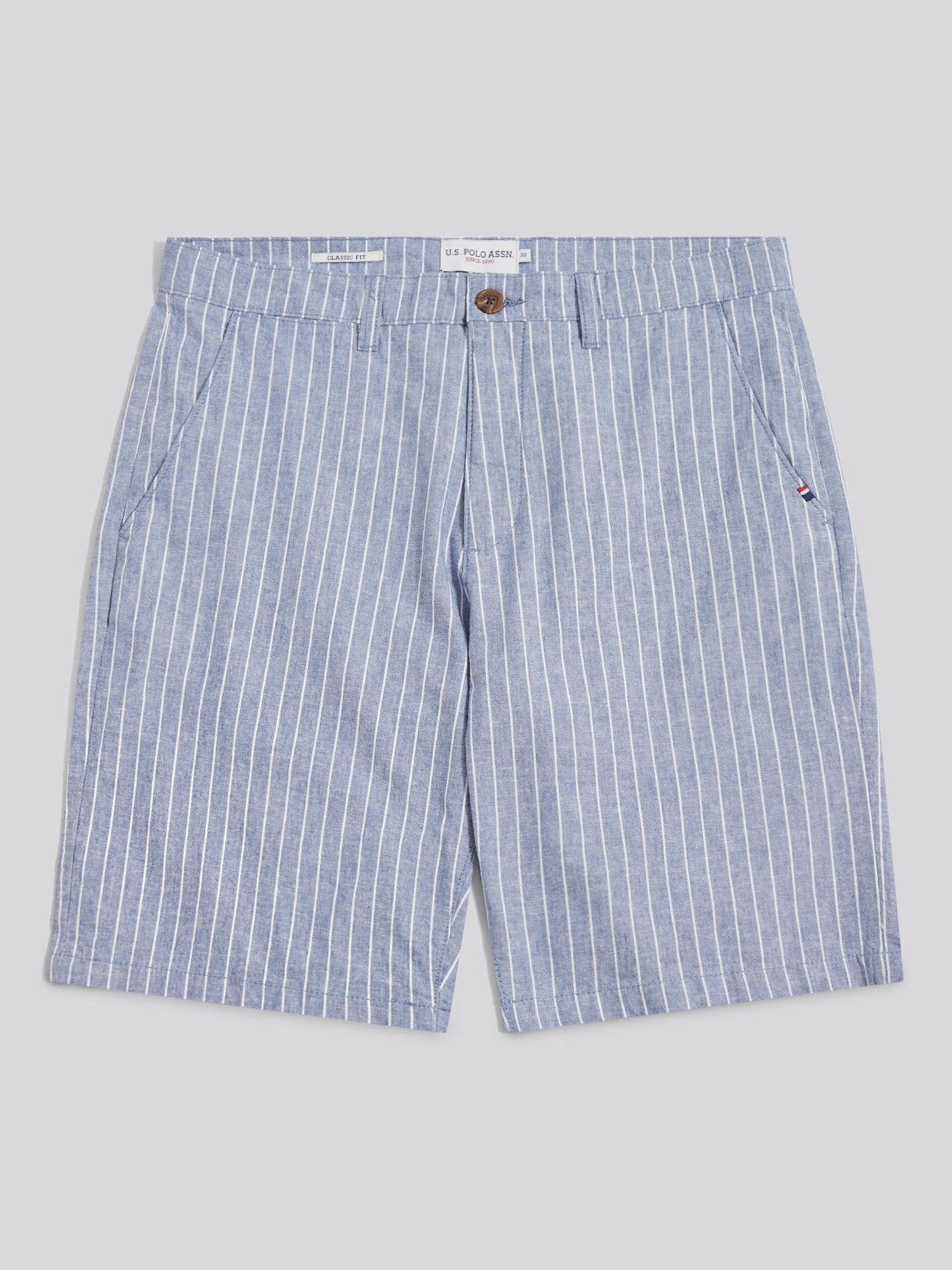 Mens Striped Linen Blend Chino Short Blue Horizon
