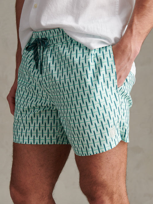 Mens Geo Print Swim Short Ice Green