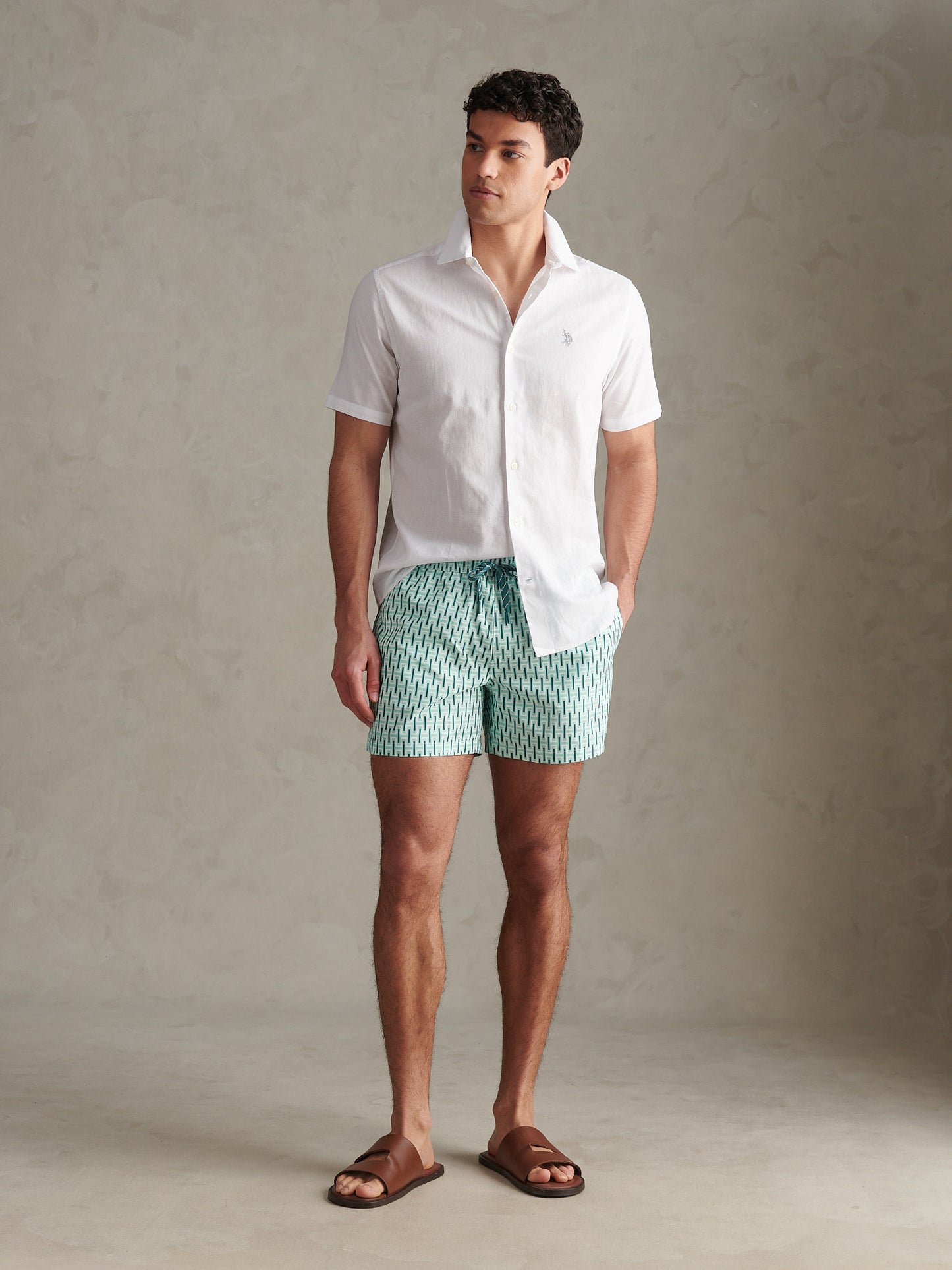 Mens Geo Print Swim Short Ice Green