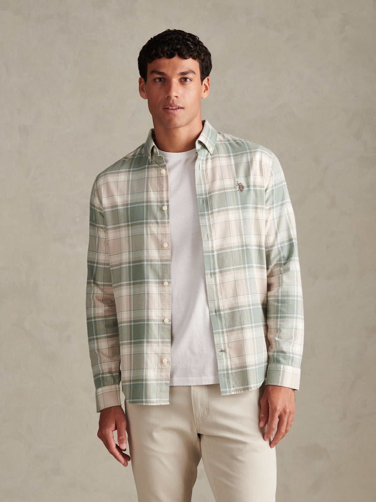 Mens Check Twill Button-Down Shirt Lily Pad